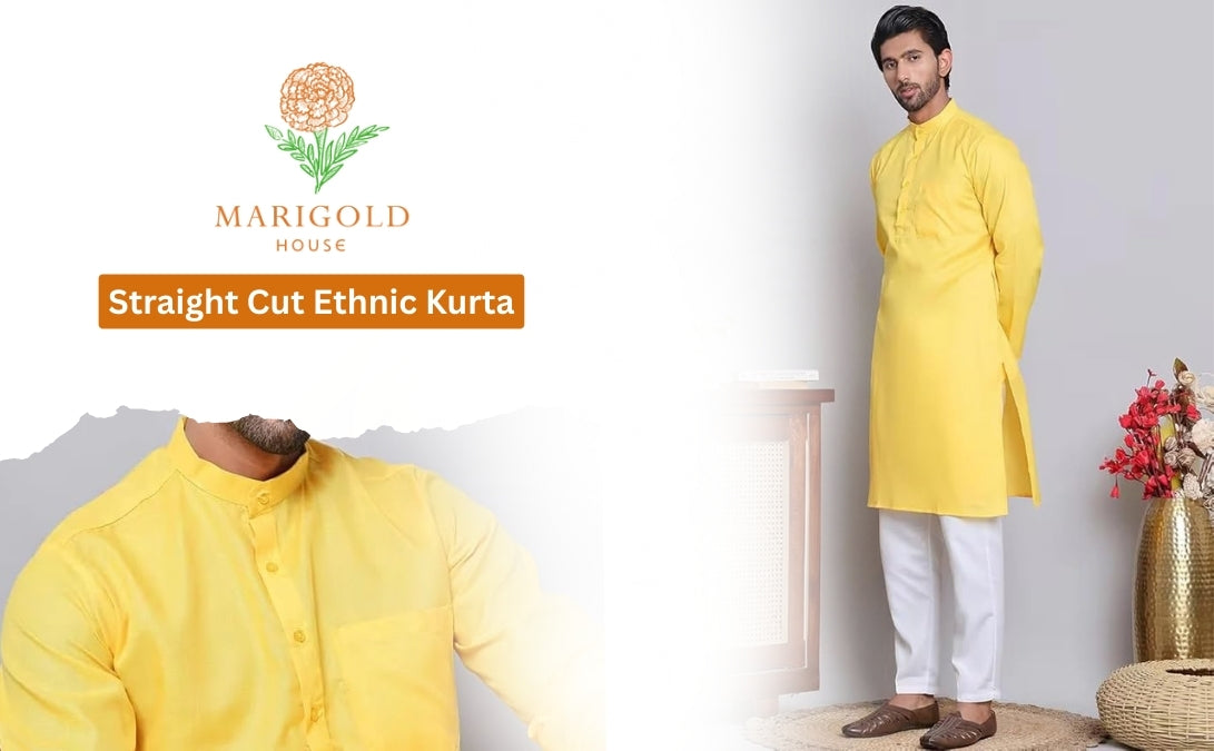 Men’s Yellow Solid Cotton Kurta Set