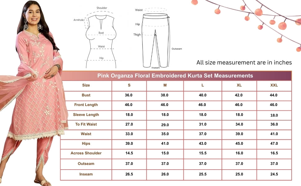 Pink Organza Embroidered Kurta Dhoti Pant Set