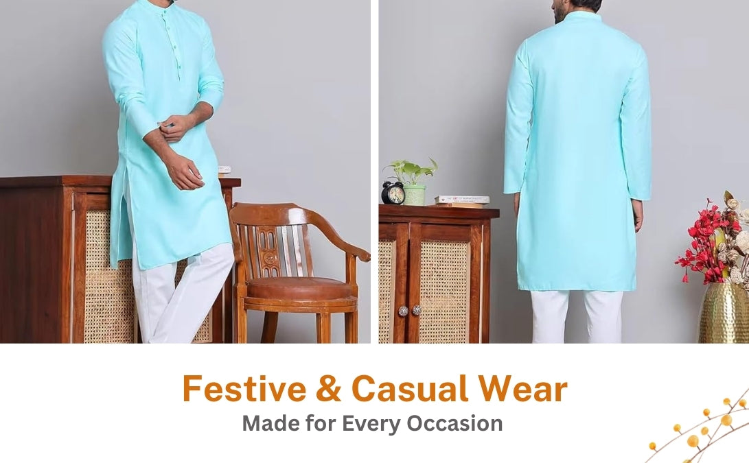 Men’s Light Blue Cotton Kurta Set