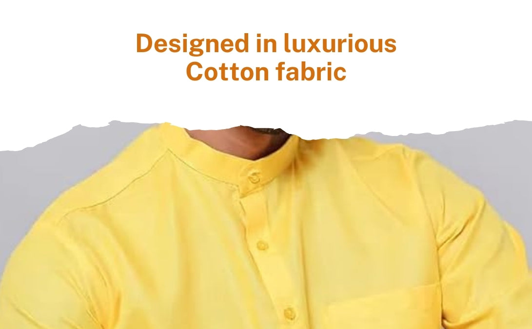 Men’s Yellow Solid Cotton Kurta Set