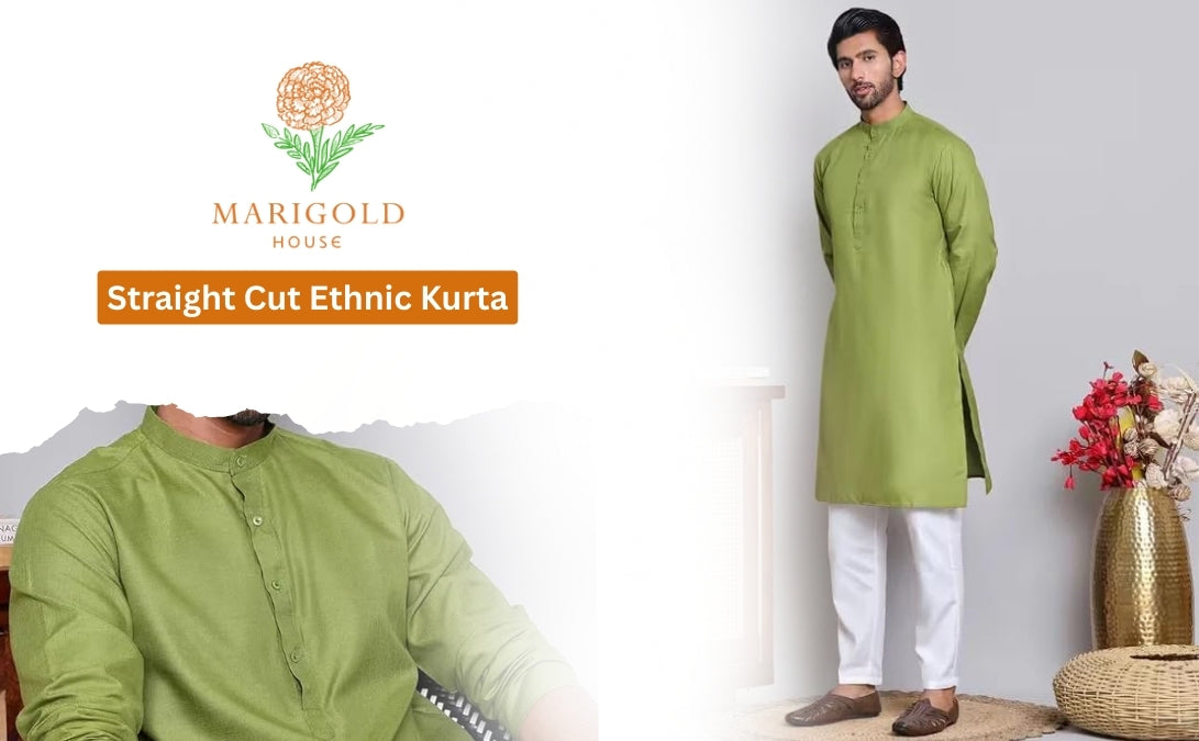 Men’s Green Solid Cotton Kurta Set