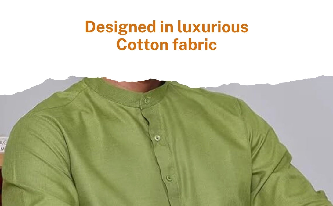 Men’s Green Solid Cotton Kurta Set