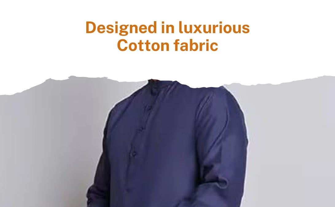 Men’s Navy Blue Solid Cotton Kurta Set