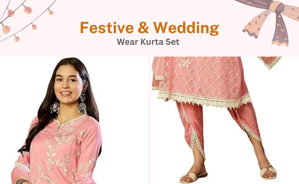Pink Organza Embroidered Kurta Dhoti Pant Set
