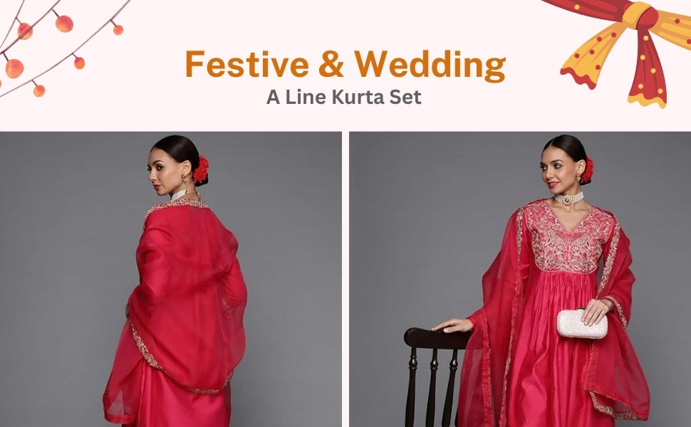 Rani Pink Embroidered Silk Blend Kurta Palazzo Dupatta Set