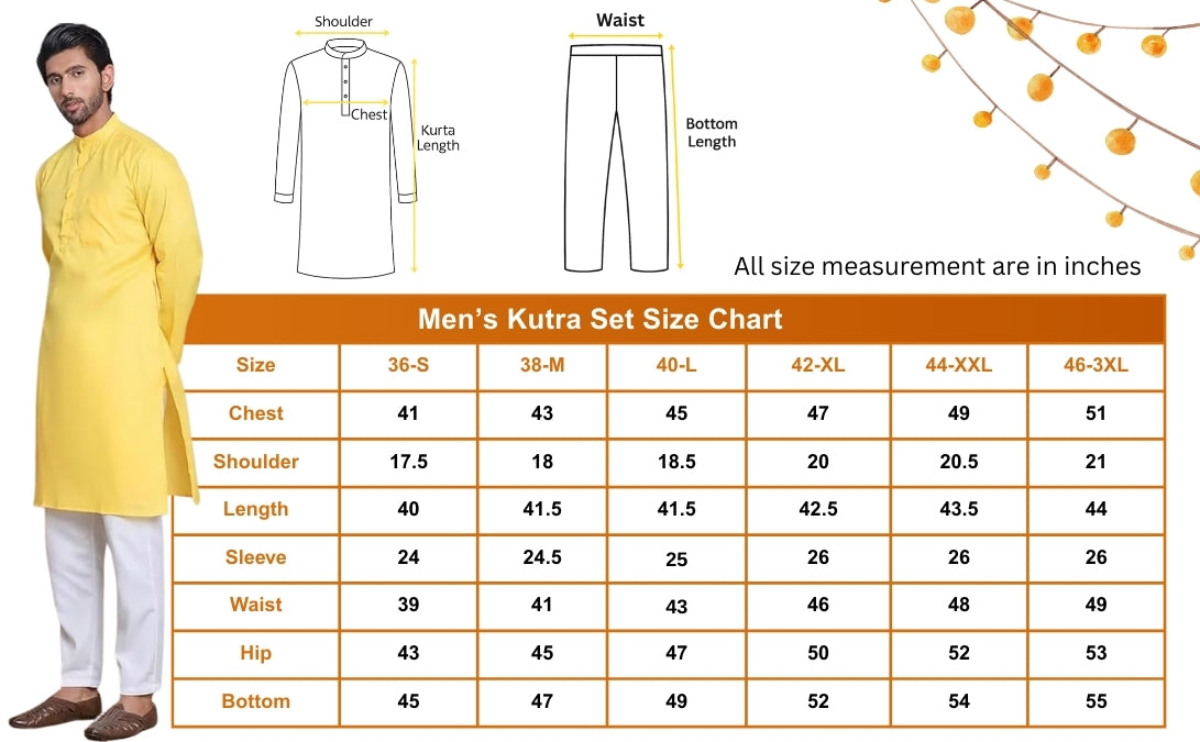 Men’s Yellow Solid Cotton Kurta Set