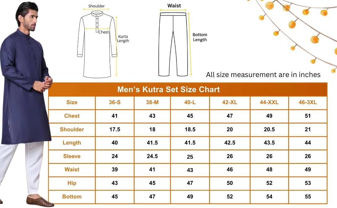 Men’s Navy Blue Solid Cotton Kurta Set