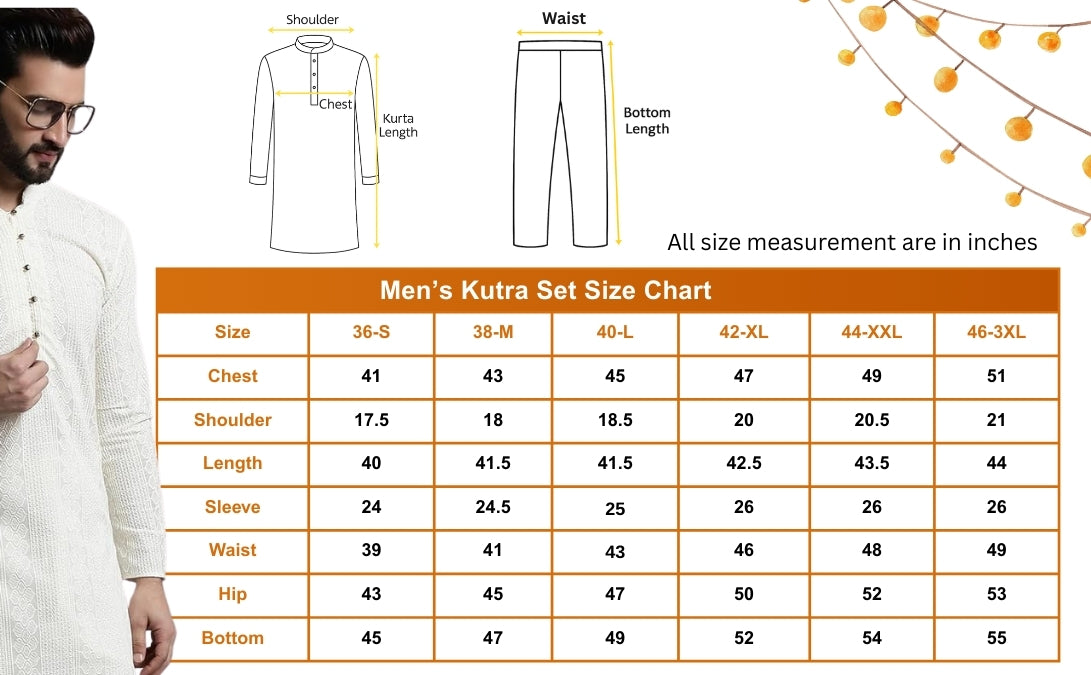 Men's Off White Kurta Set: Textured Cotton Blend, Cream Churidar