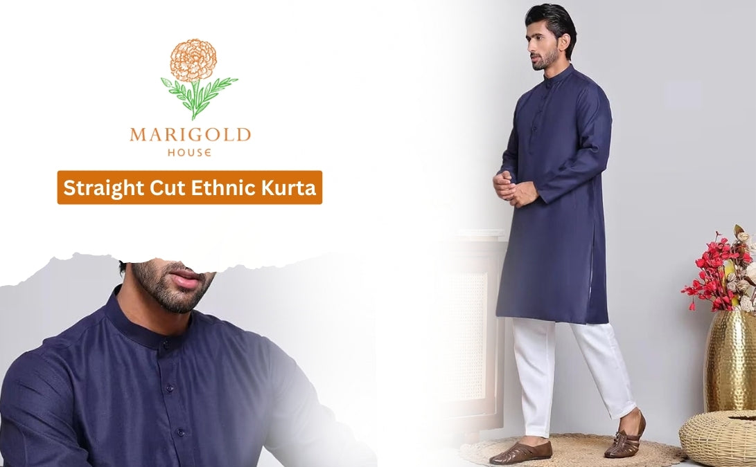 Men’s Navy Blue Solid Cotton Kurta Set
