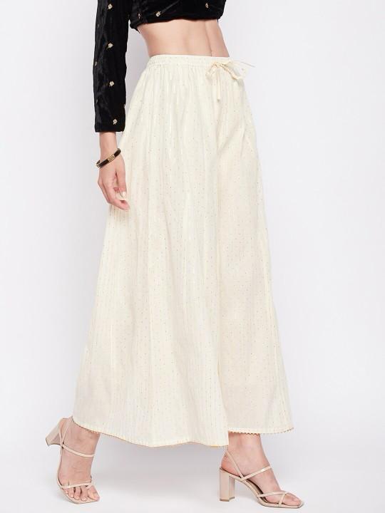 Beige gold foil print Palazzos