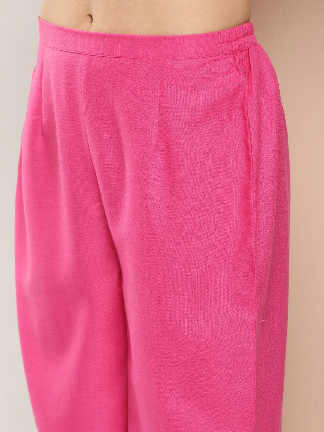 Pink Embroidered Kurta With Solid Pink Palazzo