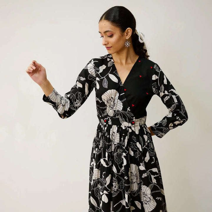 Black Cotton Overlap Dress