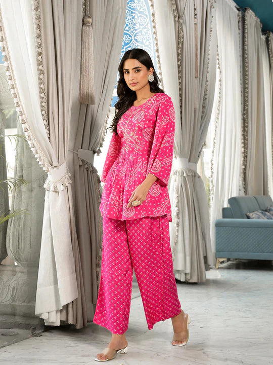 Pink Bandhani Print Co-Ord Set