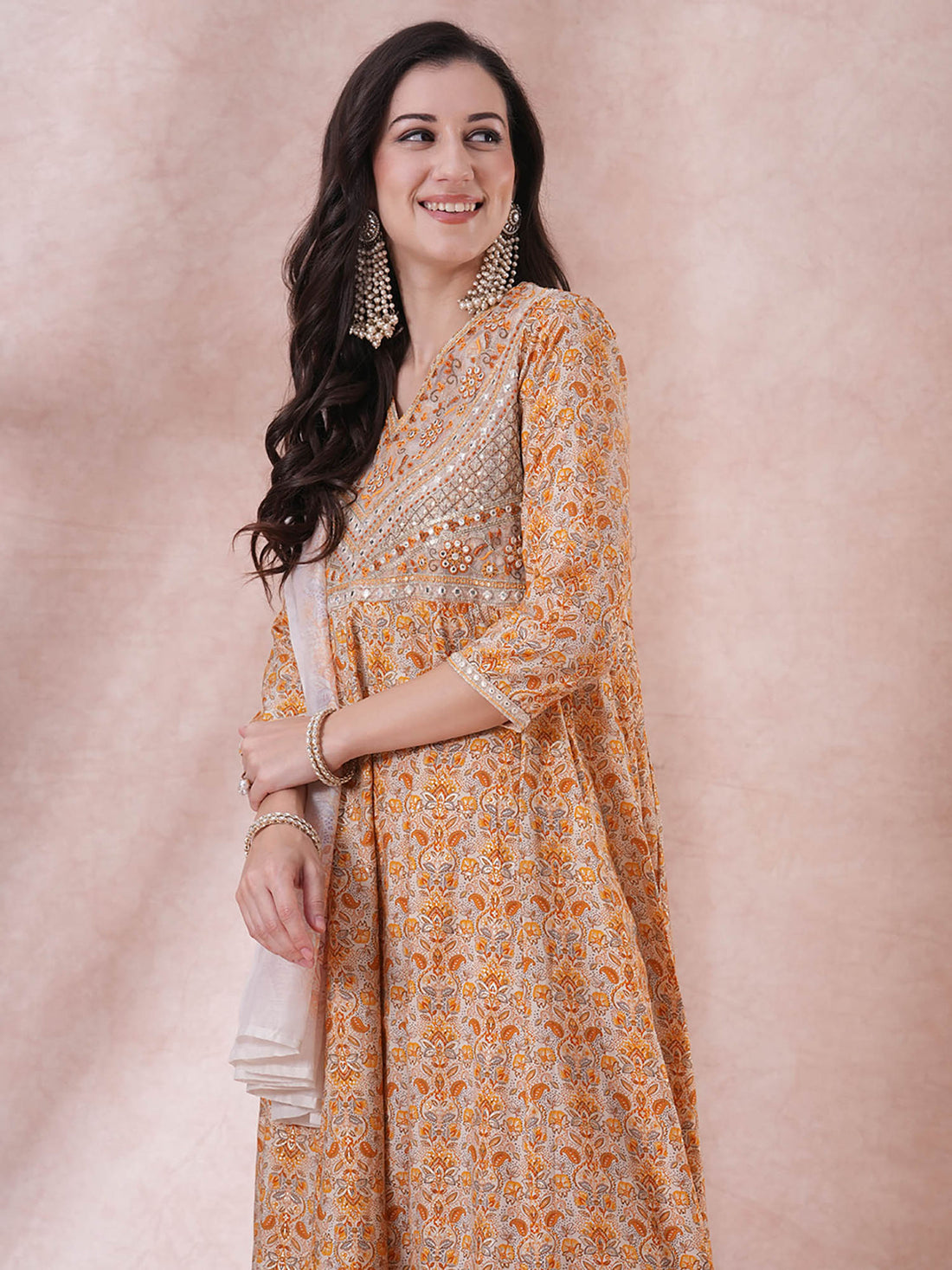 Muslin Silk Orange Kurta Set with Dupatta