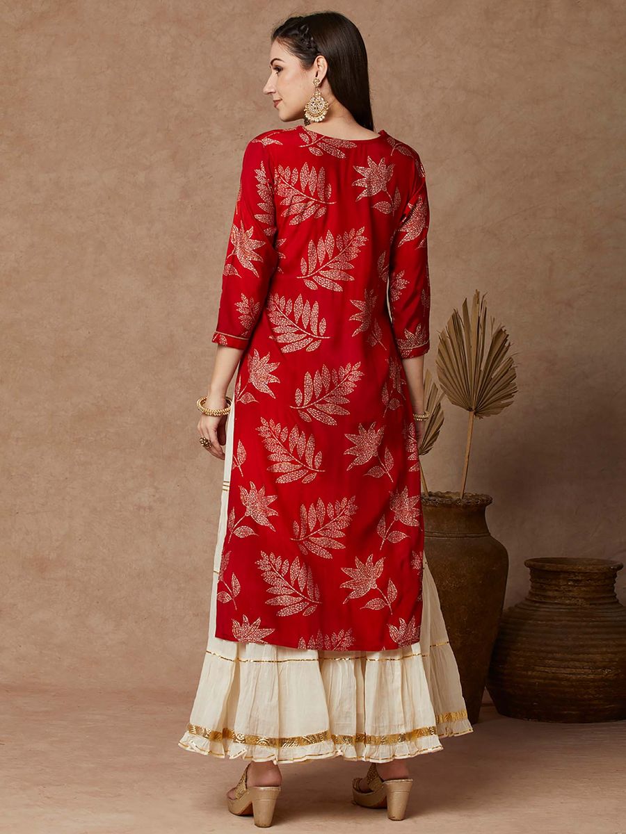 Red Embroidered Kurta