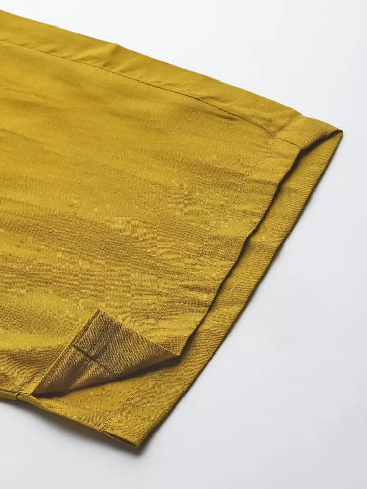 Olive Silk Blend Embroidered Kurta Set with Pink Yoke