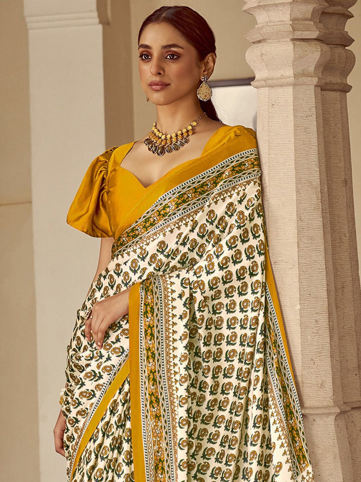 Mustard Ajrakh Printed Saree