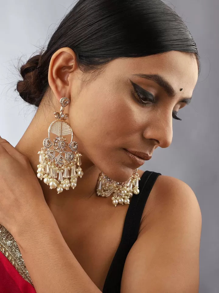 Off-White Kundan & Pearl Drop Earrings