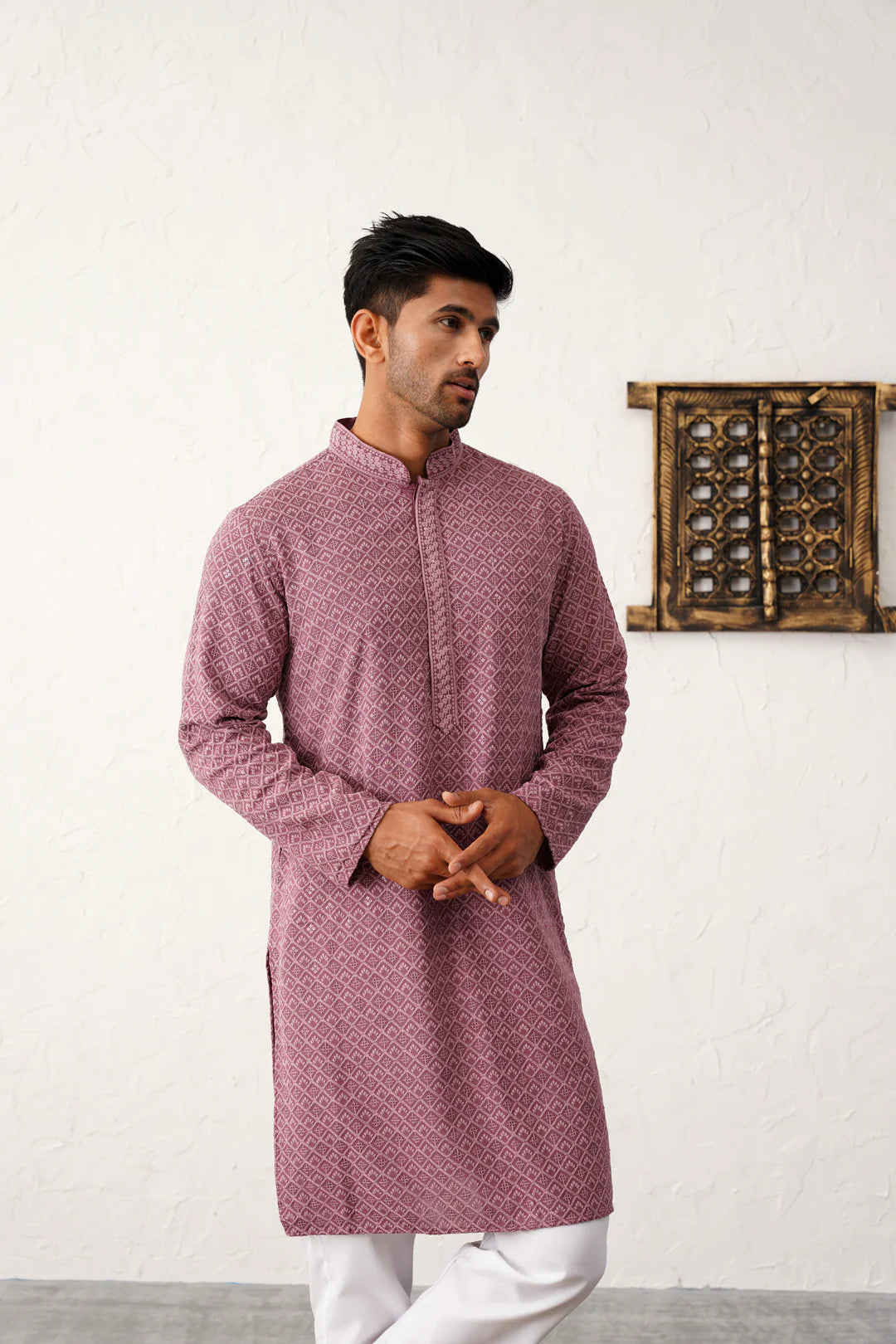 Mauve men's Kurta with Pajama