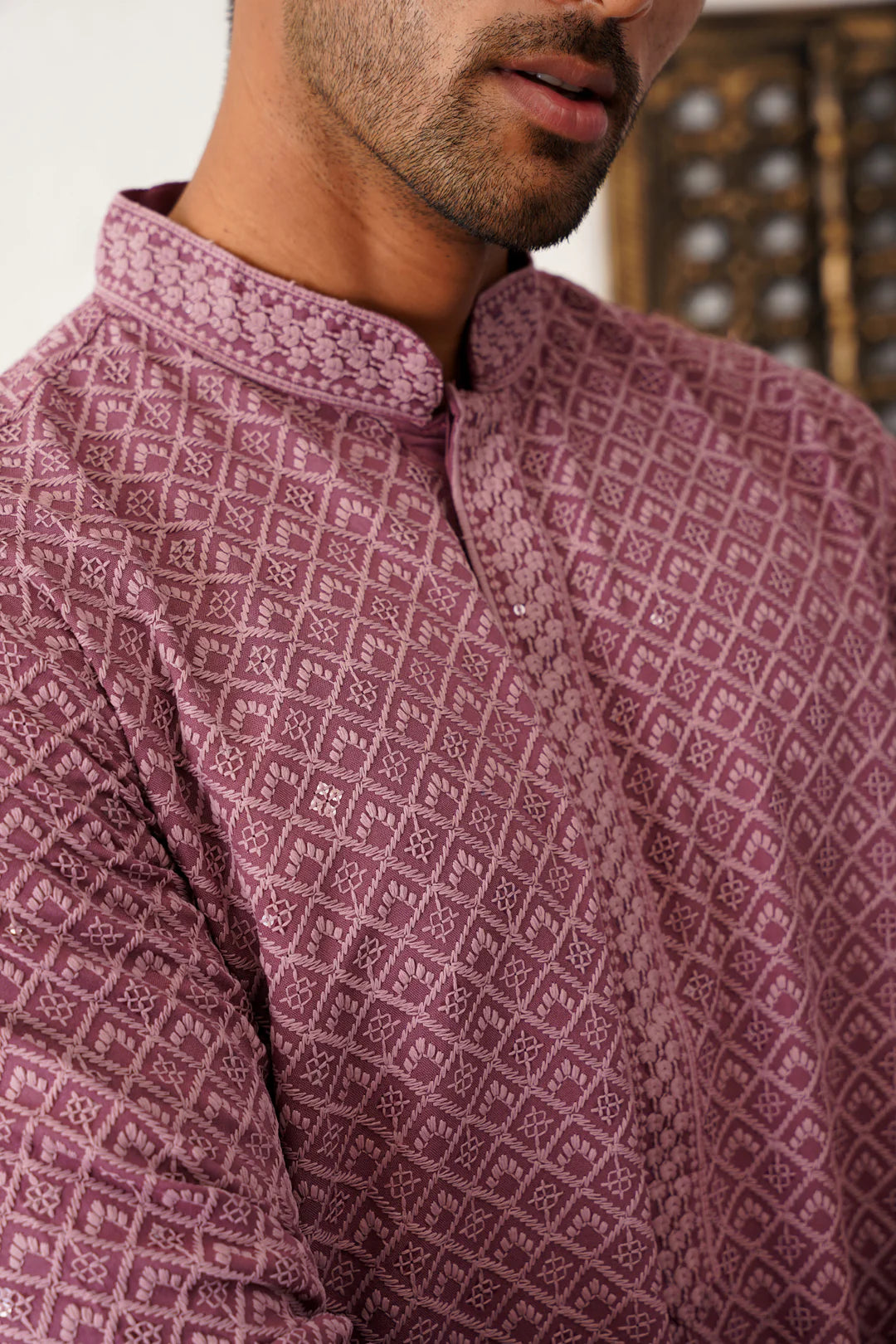 Mauve men's Kurta with Pajama