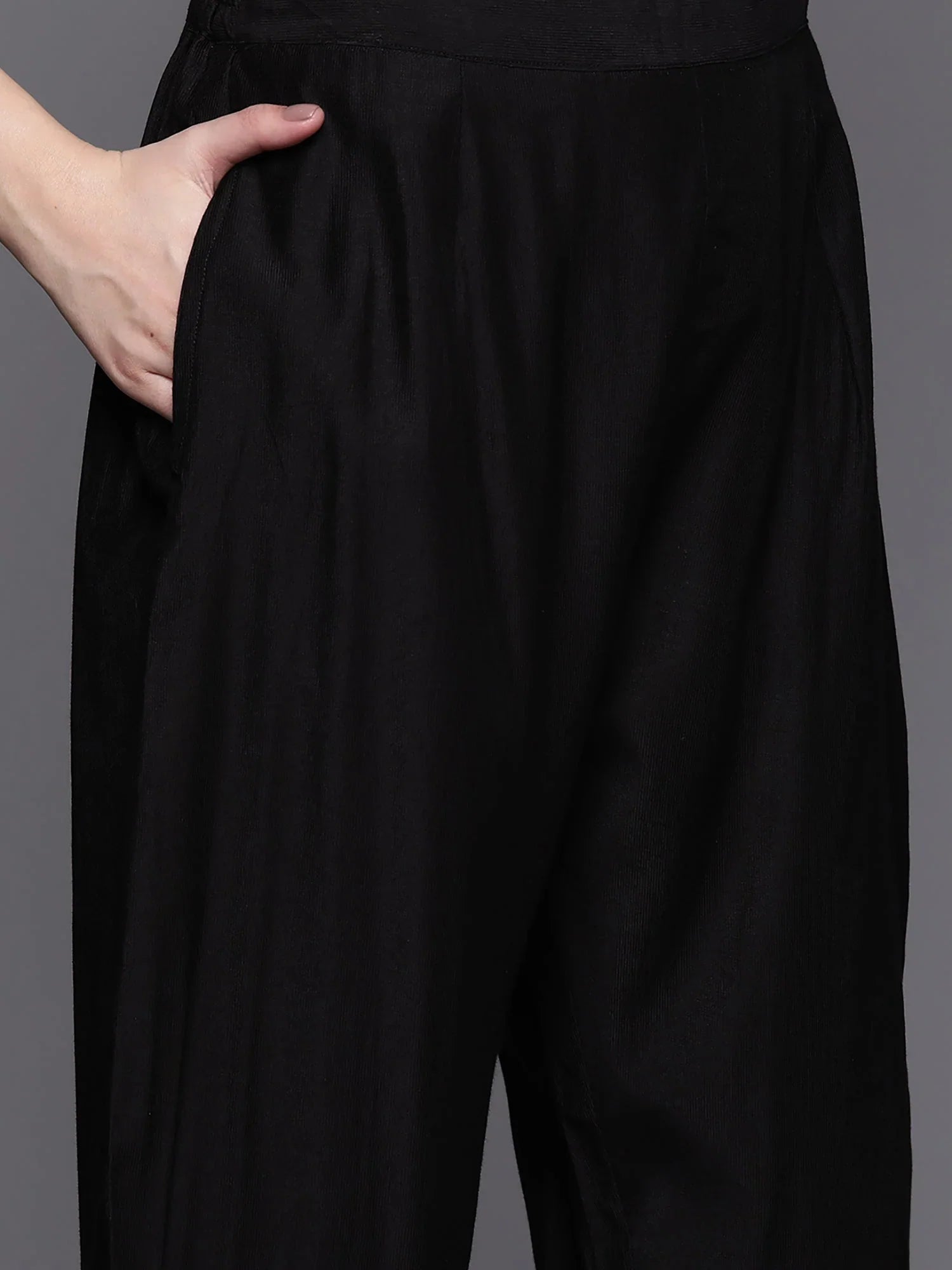 Black Embroidered Straight Kurta Trousers With Dupatta Set