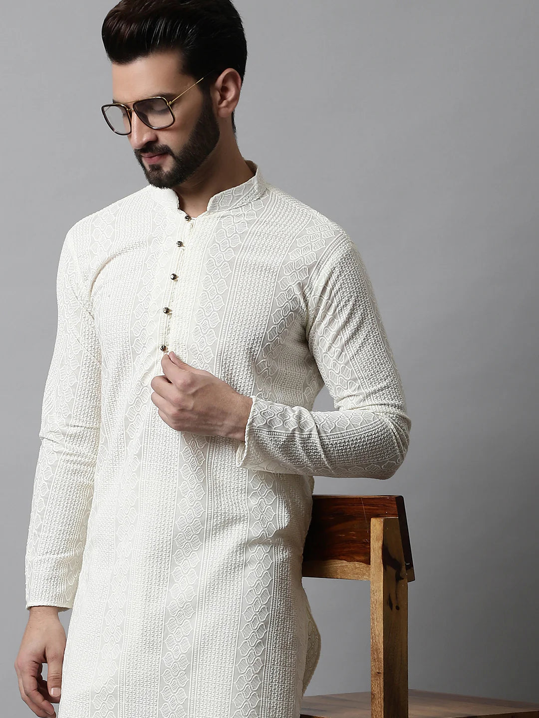 Men’s Off White Kurta Set