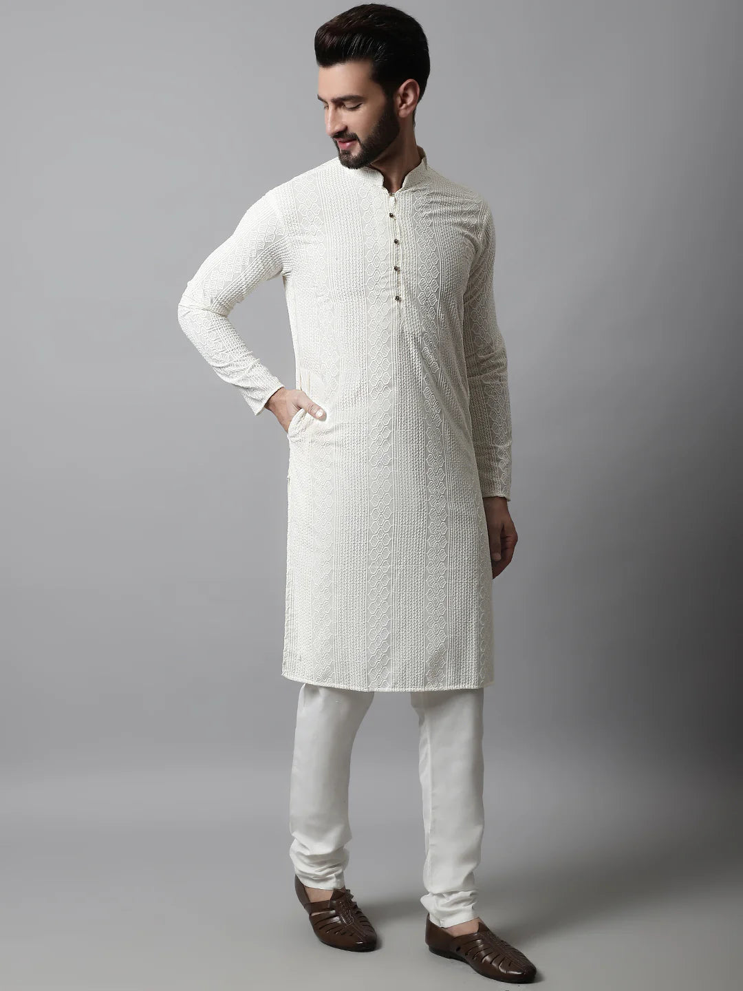 Men’s Off White Kurta Set