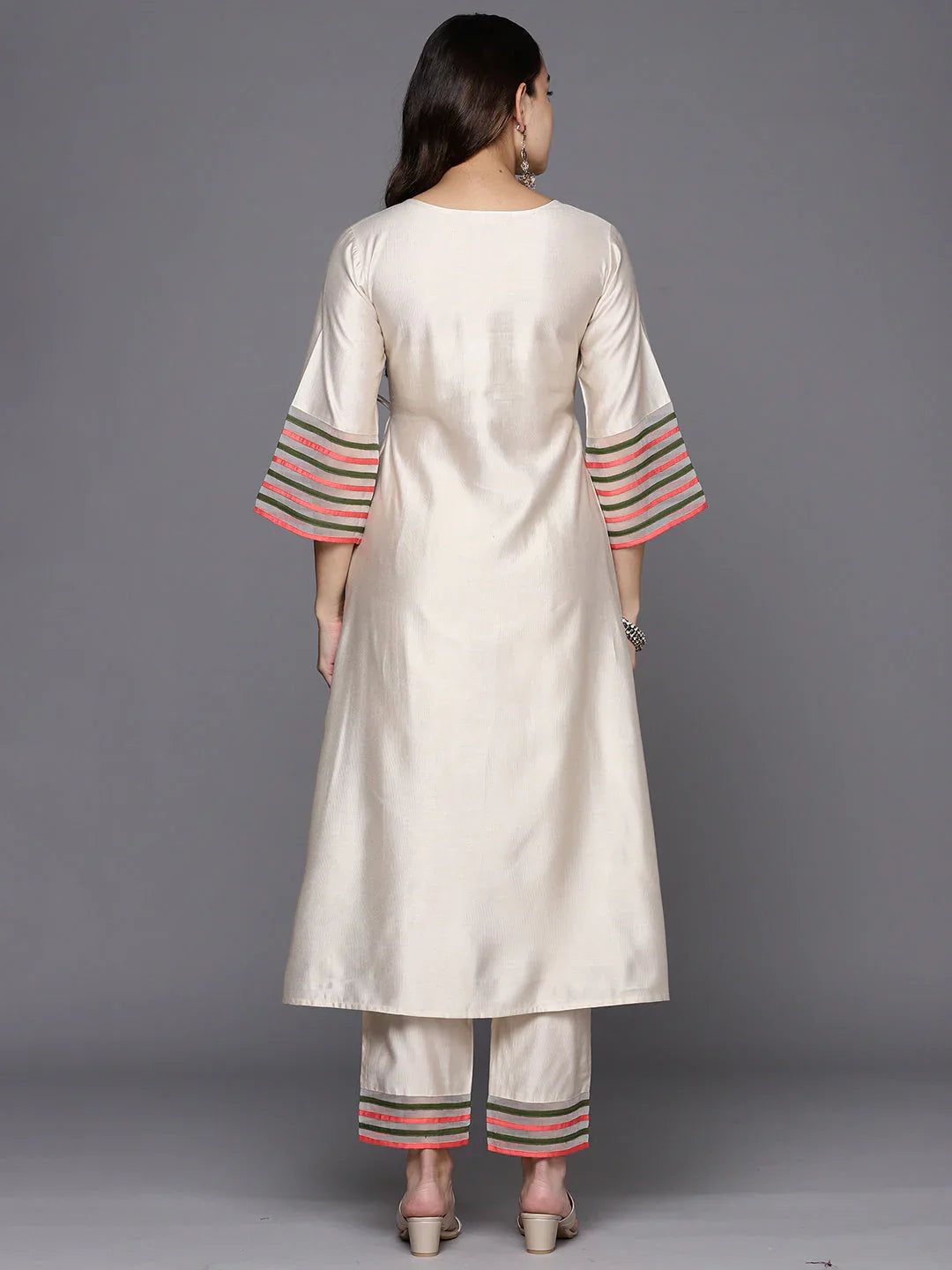Ivory Silk Blend Embroidered Kurta Set
