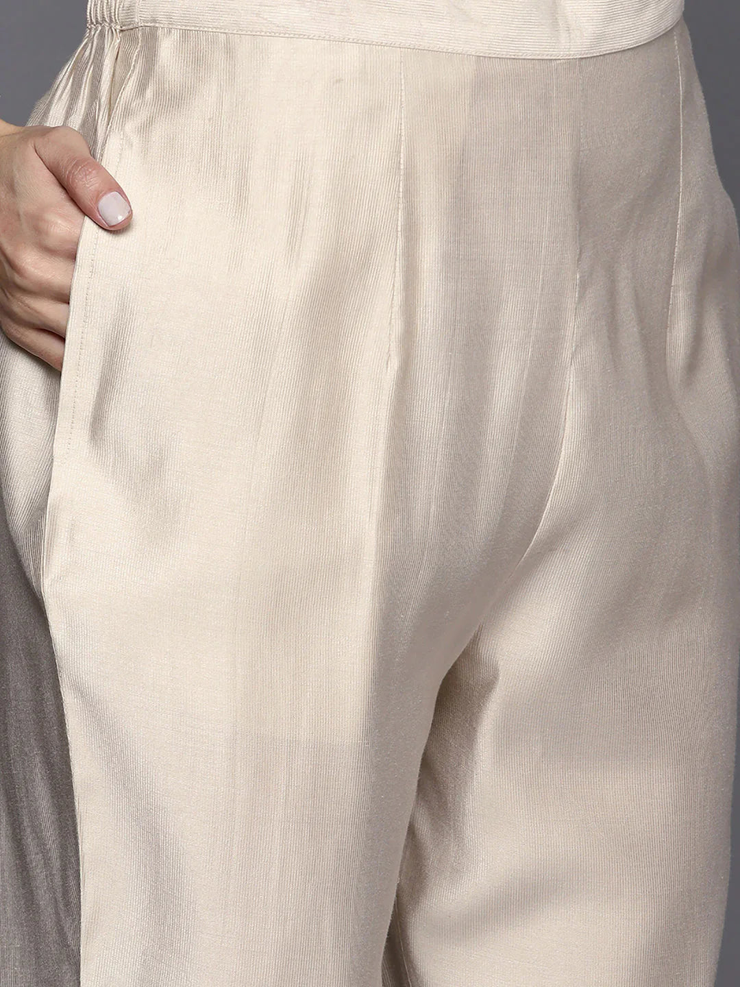 Ivory Silk Blend Embroidered Kurta Set