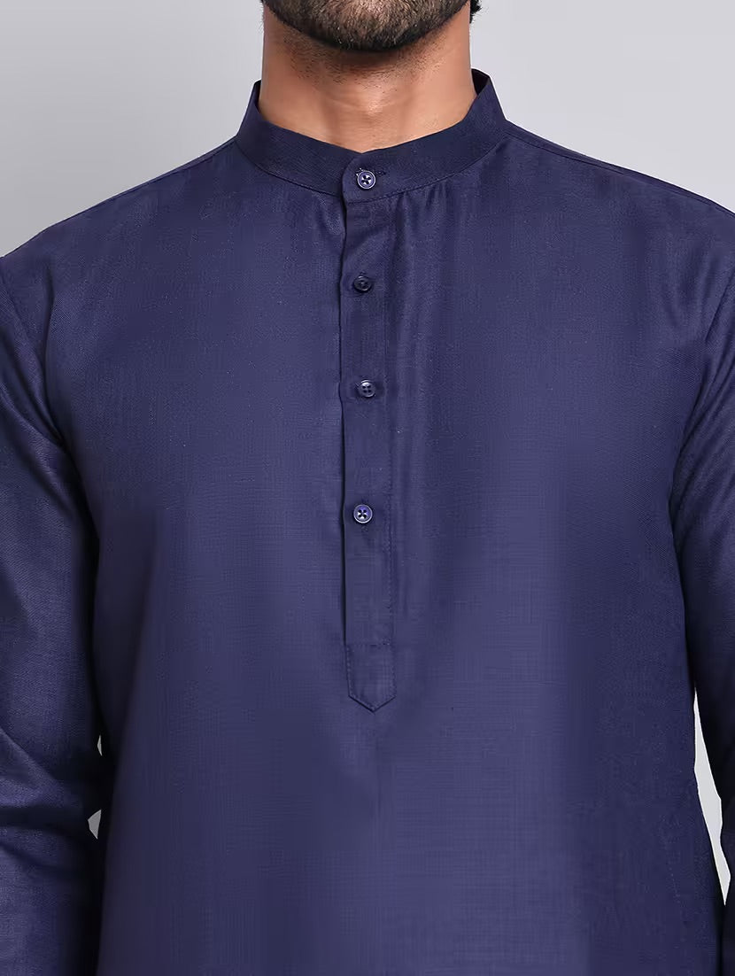 Men’s Navy Blue Solid Cotton Kurta Set