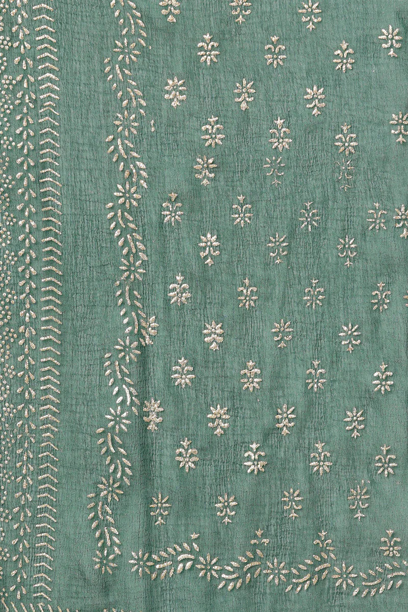 Green Silk Blend Anarkali Kurta Pant With Dupatta