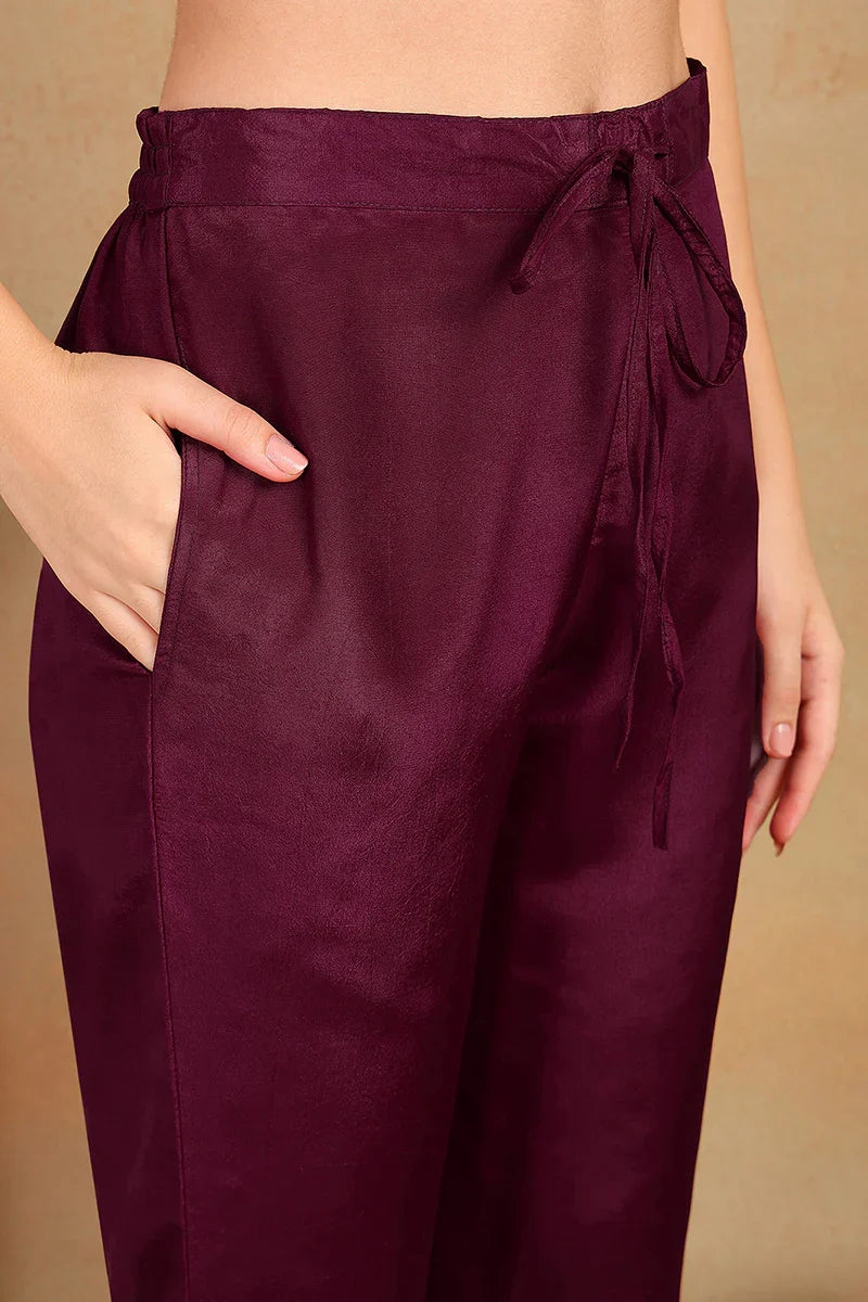 Purple Silk Blend Solid Embroidered Anarkali Suit Set