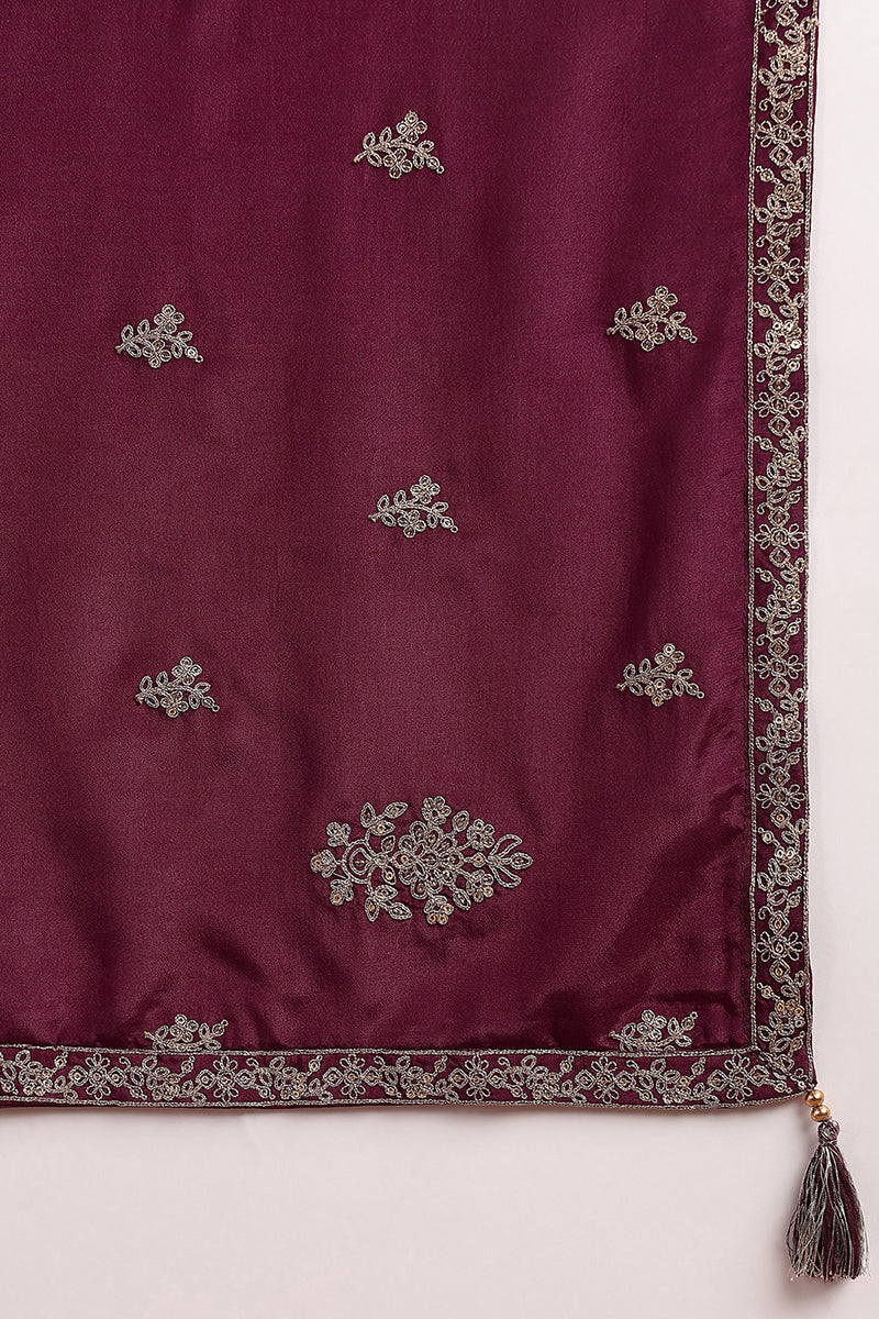 Purple Silk Blend Solid Embroidered Anarkali Suit Set