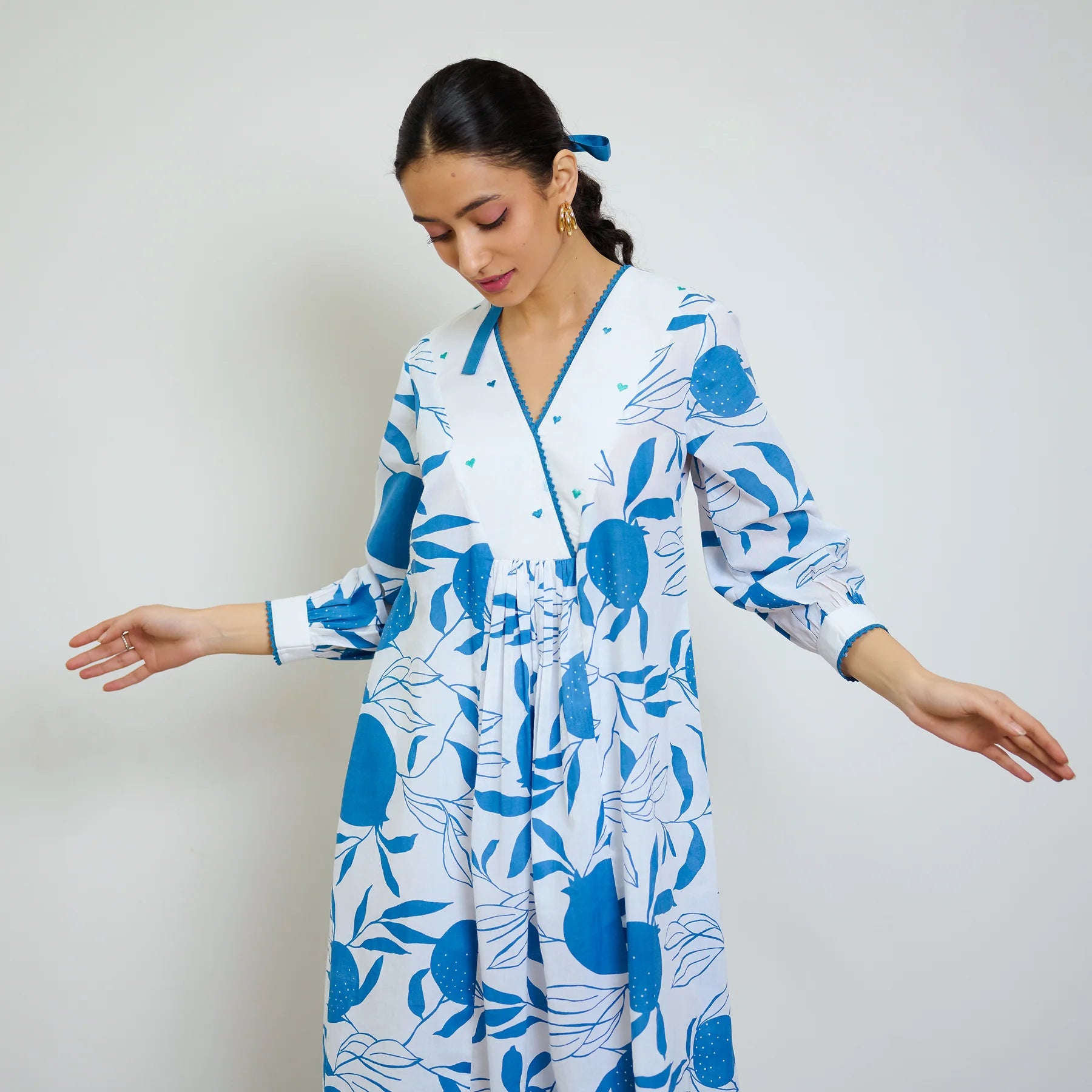 Electric Blue Cotton Kurta Set with Hand Embroidery Detail