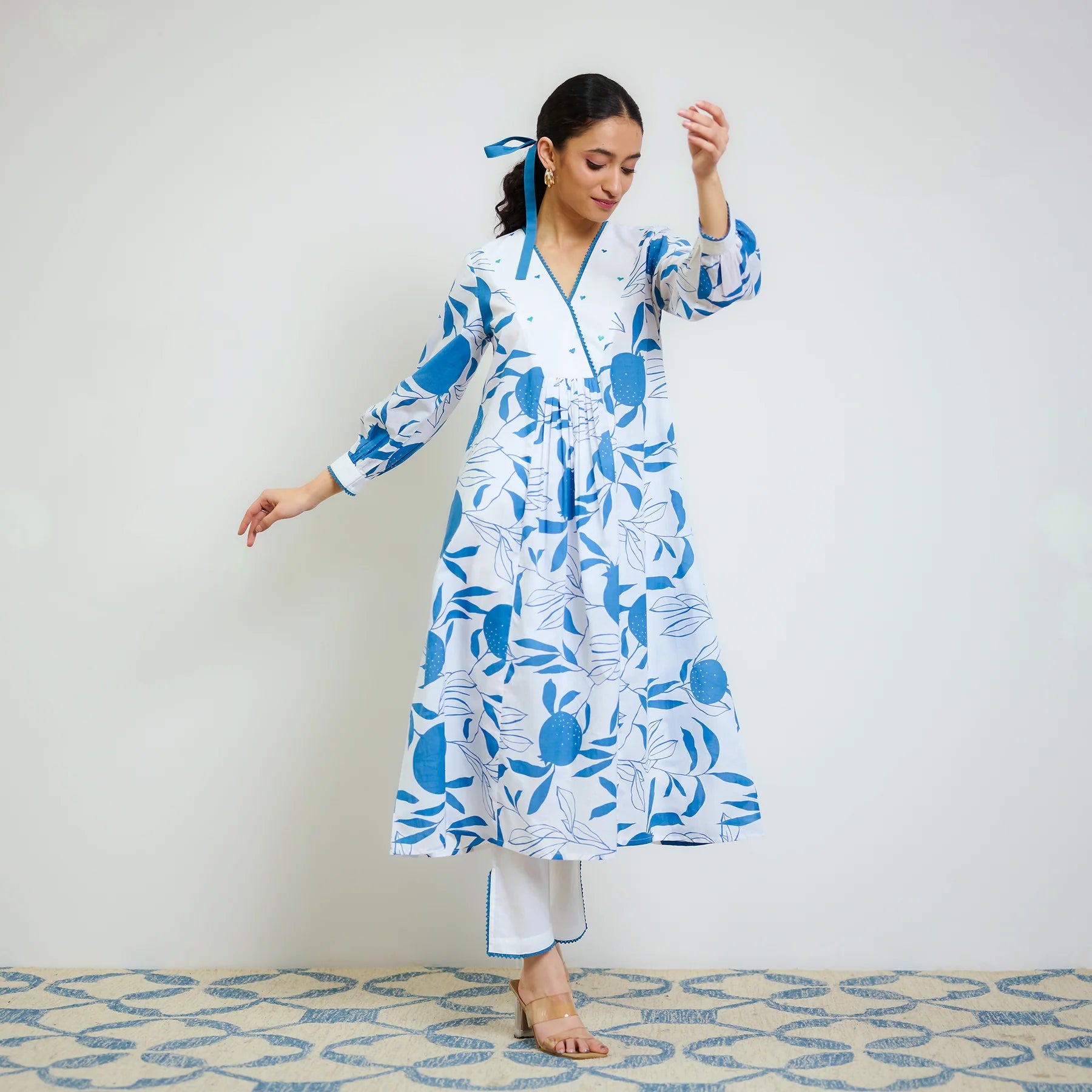 Electric Blue Cotton Kurta Set with Hand Embroidery Detail