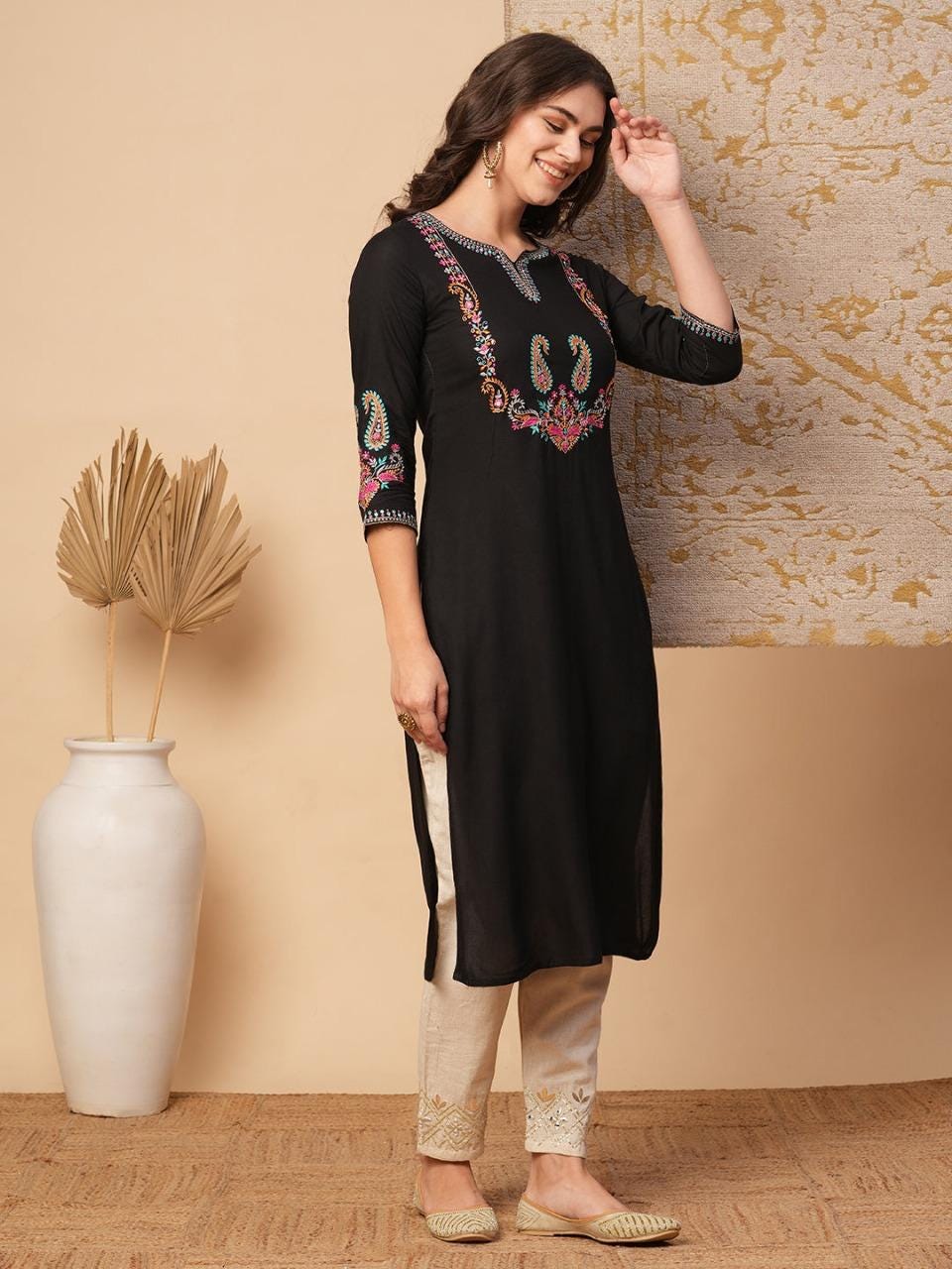 Black Embroided Kurta