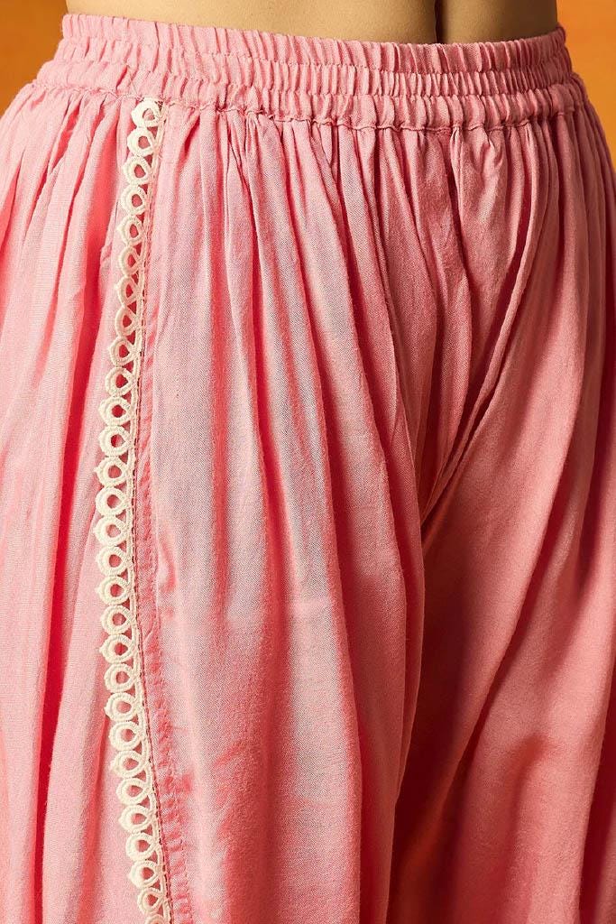 Pink Organza Embroidered Kurta Dhoti Pant Set