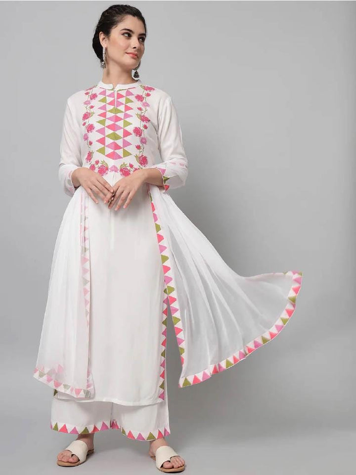 white printed kurta set