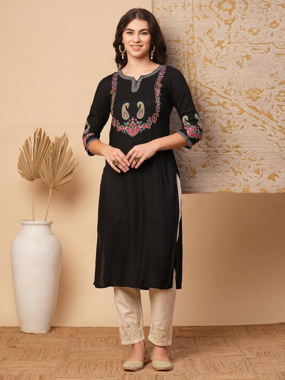 Black Embroided Kurta