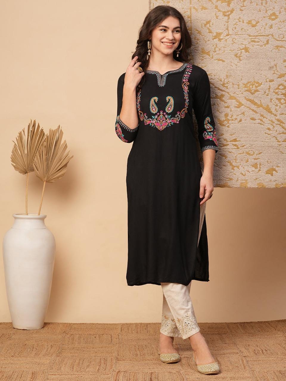 Black Embroided Kurta