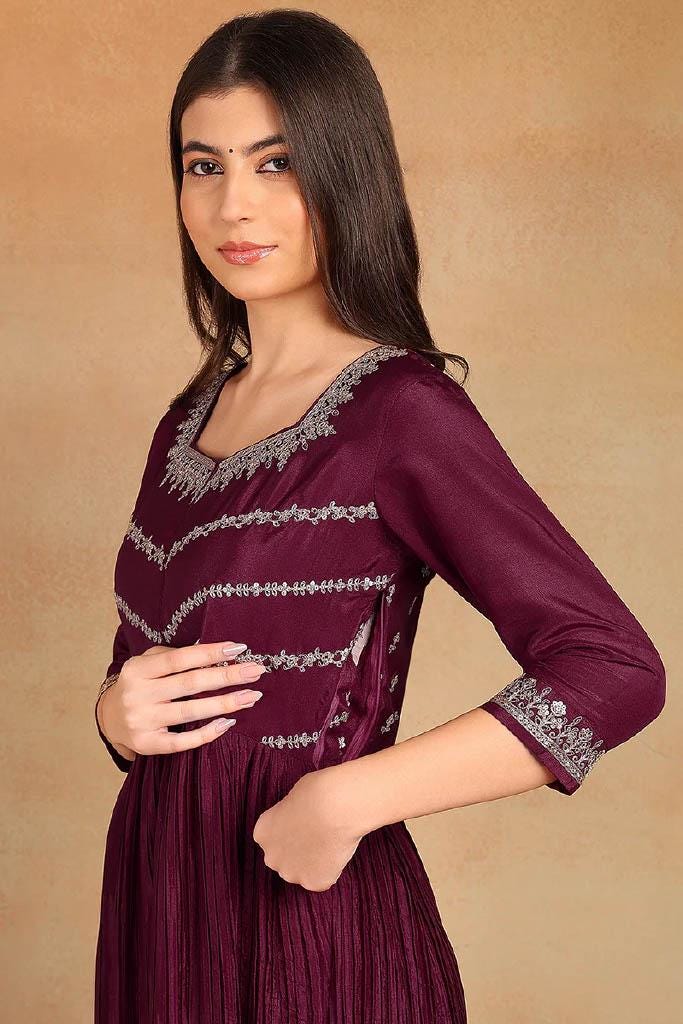 Purple Embroided Anarkali Kurta Set