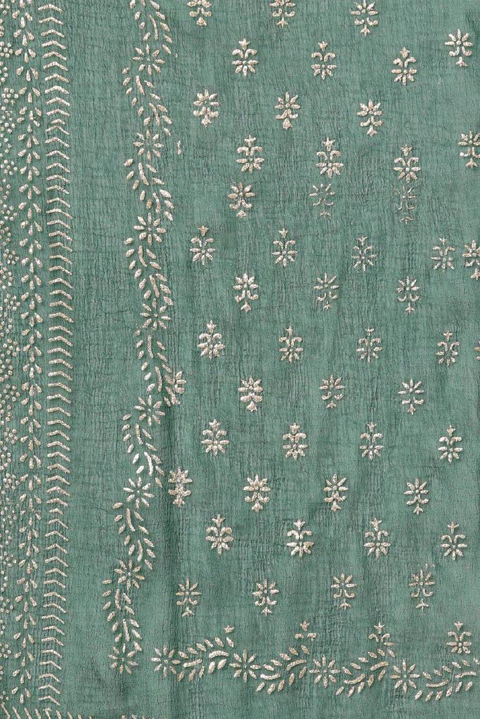 Emerald Green Kurta Set: Gold Foil Print Silk Blend Dupatta