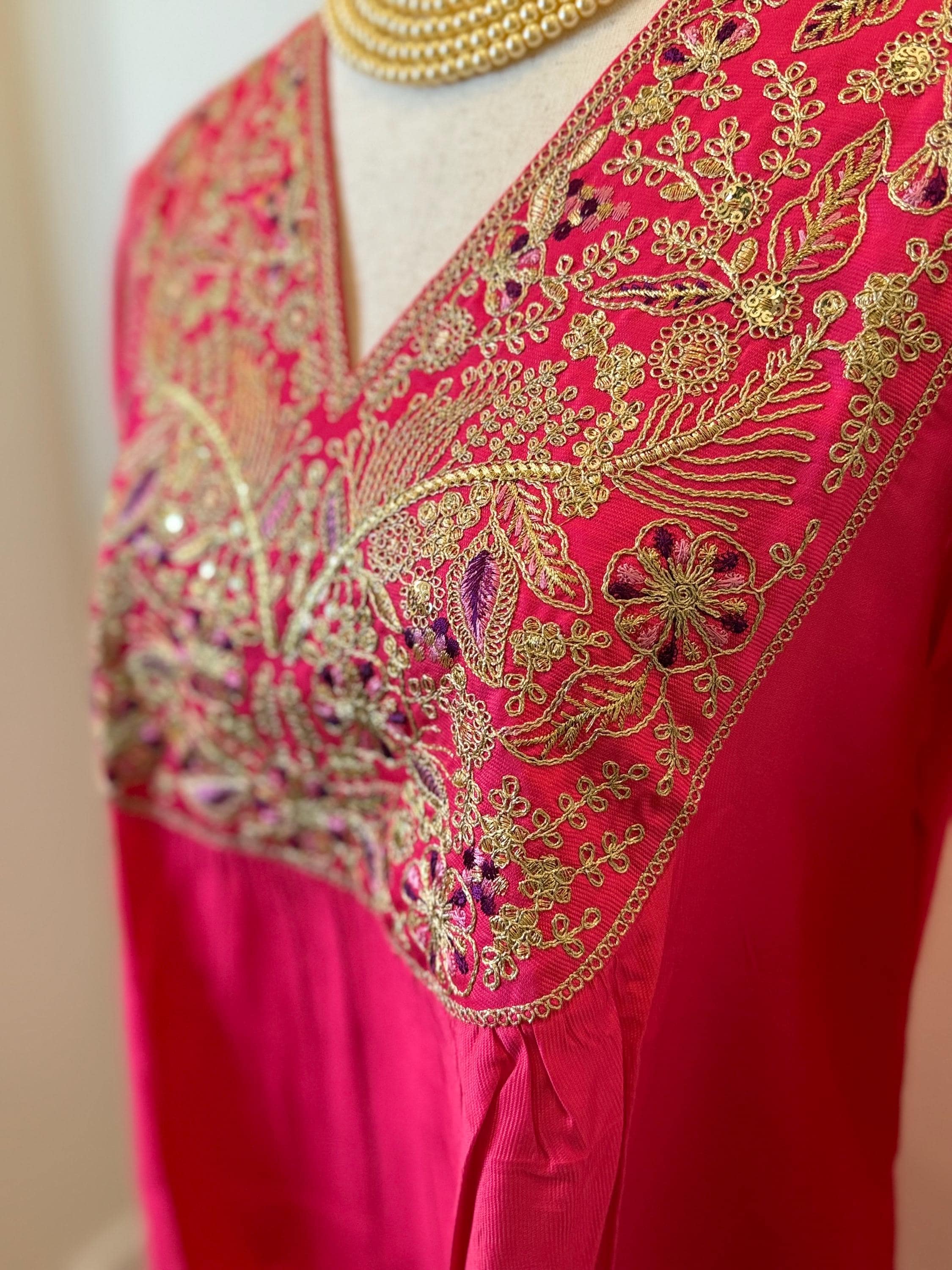 Rani Pink Embroidered Silk Blend Kurta Palazzo Dupatta Set