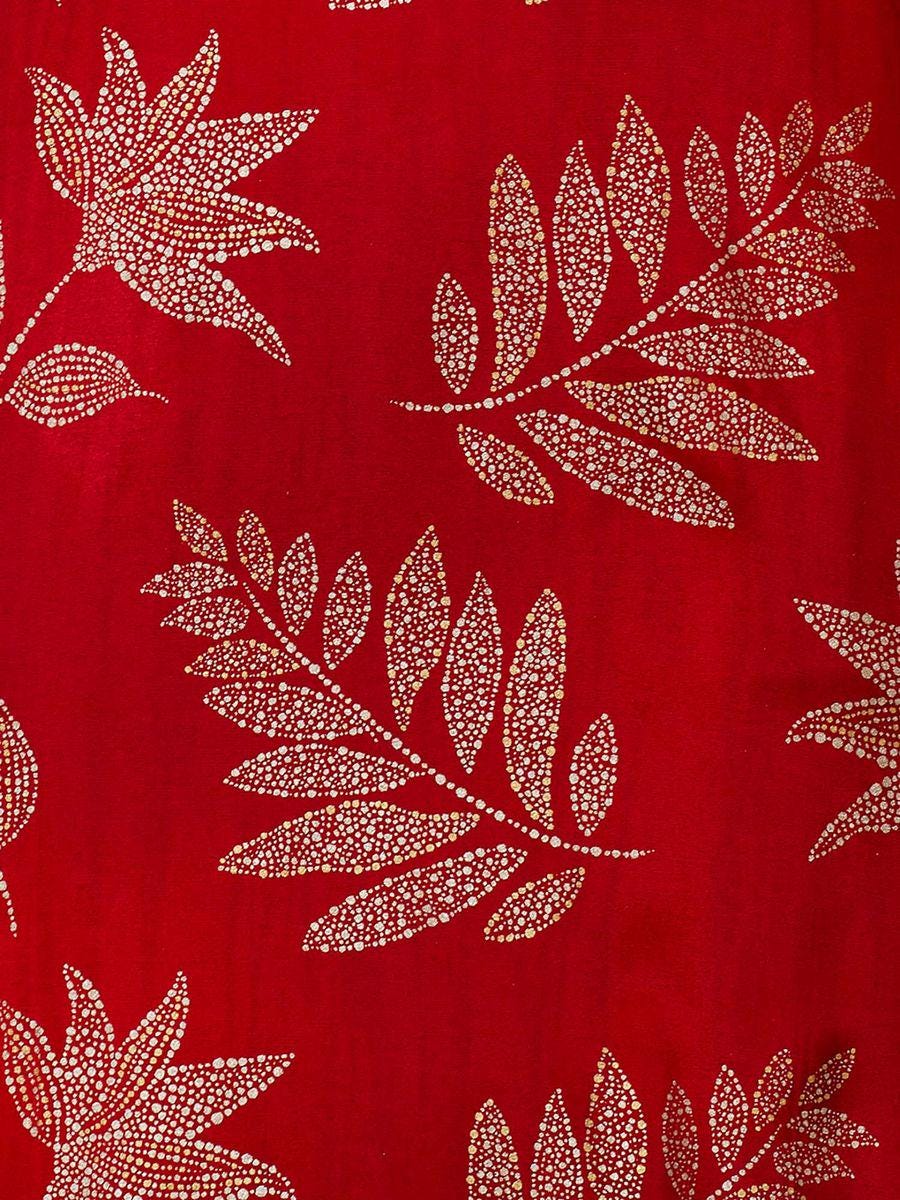 Red Silk Blend Kurta: Gold Foil Print, Zari Embroidery