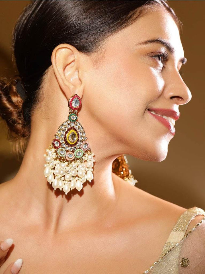 Exquisite Kundan Dangler Earrings with Multicolor Beads & Pearl Accents