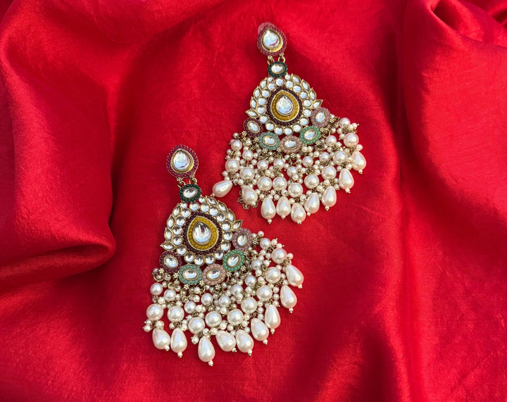 Exquisite Kundan Dangler Earrings with Multicolor Beads & Pearl Accents