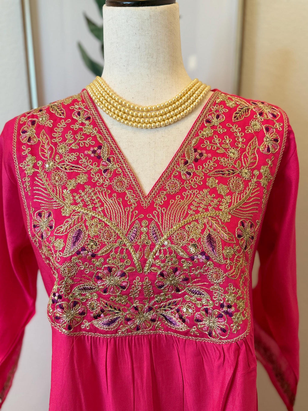 Rani Pink Embroidered Silk Blend Kurta Palazzo Dupatta Set