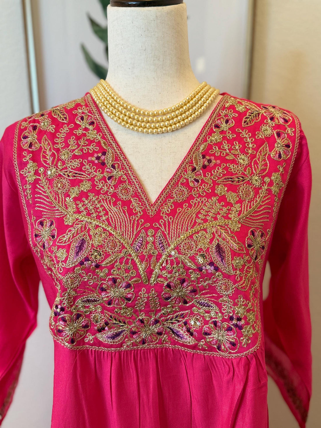 Rani Pink Embroidered Silk Blend Kurta Palazzo Dupatta Set