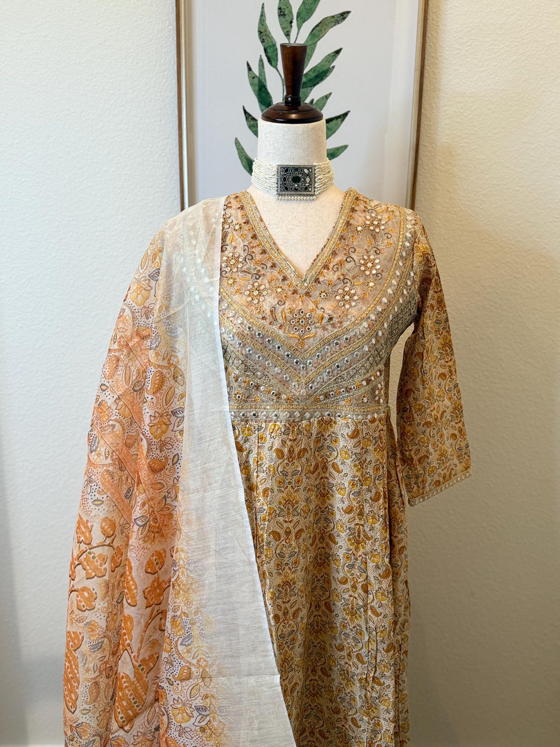 Orange Muslin Silk Embroided  Kurta Set with Dupatta