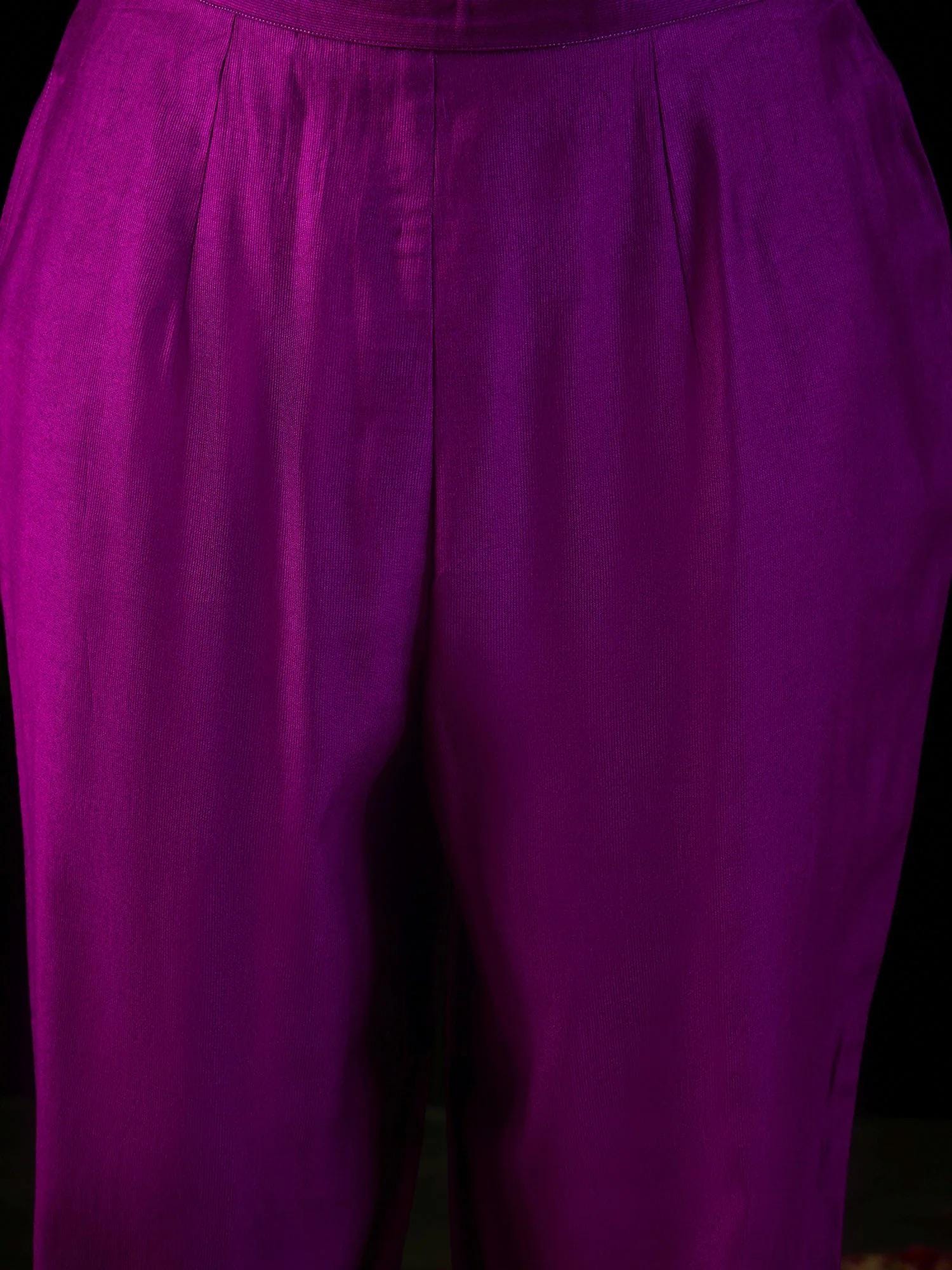 Purple Embroidered Kurta Pant Set: Silk Blend Dupatta